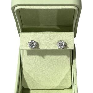 Sterling Silver 2 Carat Moissanite 6 Prong Stud Earrings Twist Backing Preppy